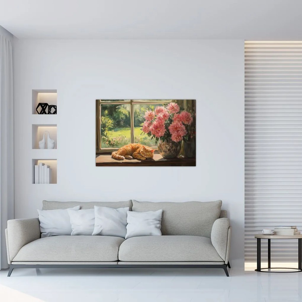 Tablou - Pisică la fereastră (90x60 cm)