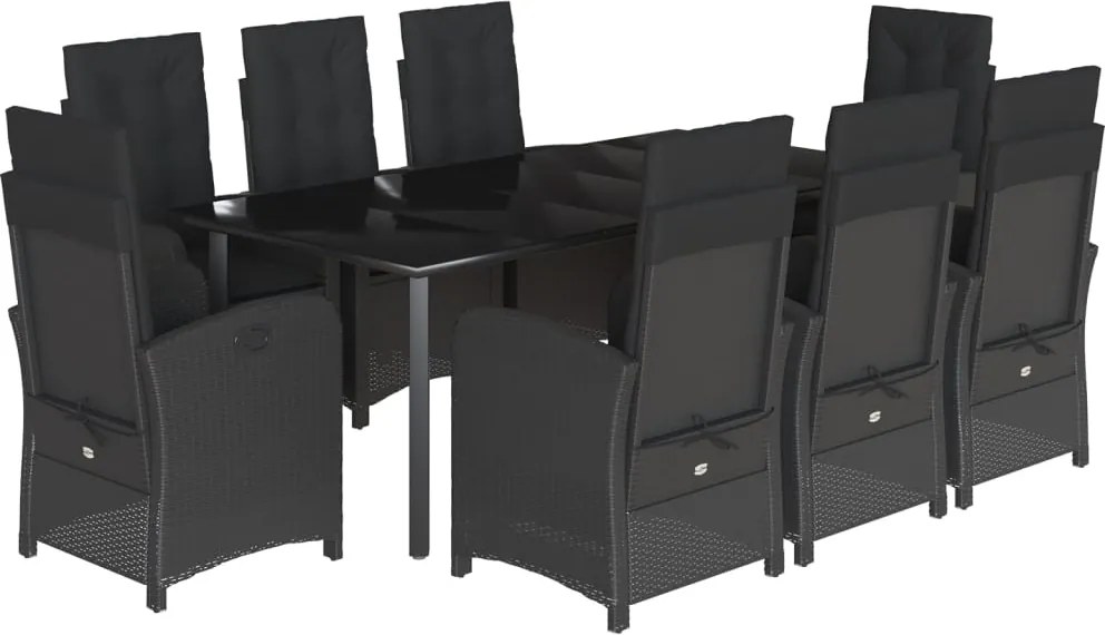 vidaXL Set mobilier de grădină cu perne, 9 piese, negru, poliratan