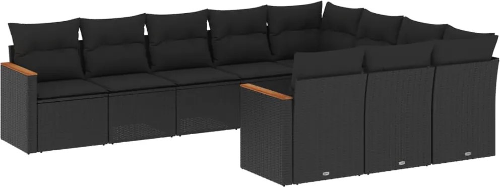 vidaXL Set canapele de grădină cu perne, 10 piese, negru, poliratan
