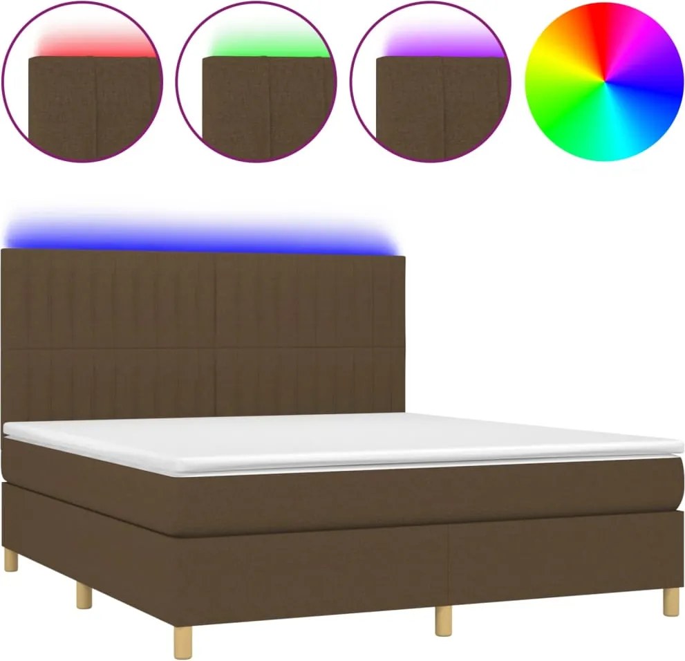 vidaXL Pat cu arcuri, saltea și LED, maro închis, 160x200 cm, textil