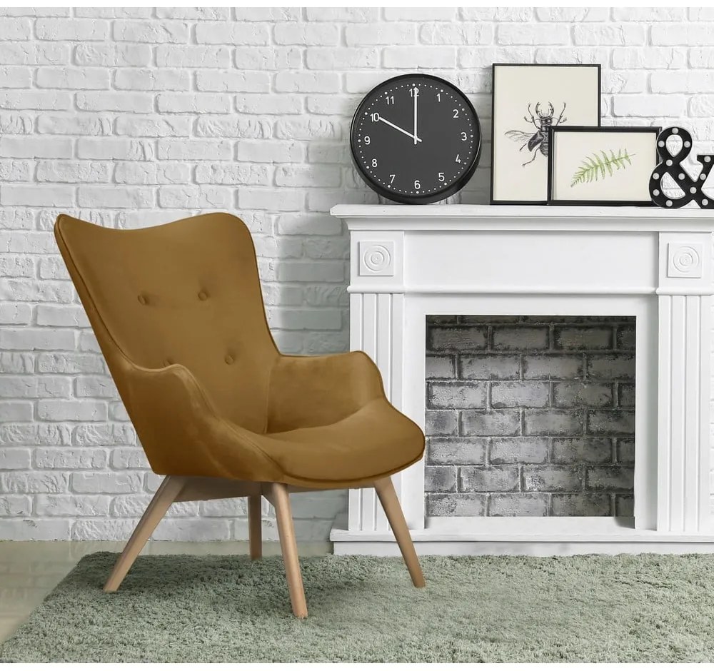 Fotoliu galben muștar cu tapițerie din catifea Niko – Ropez