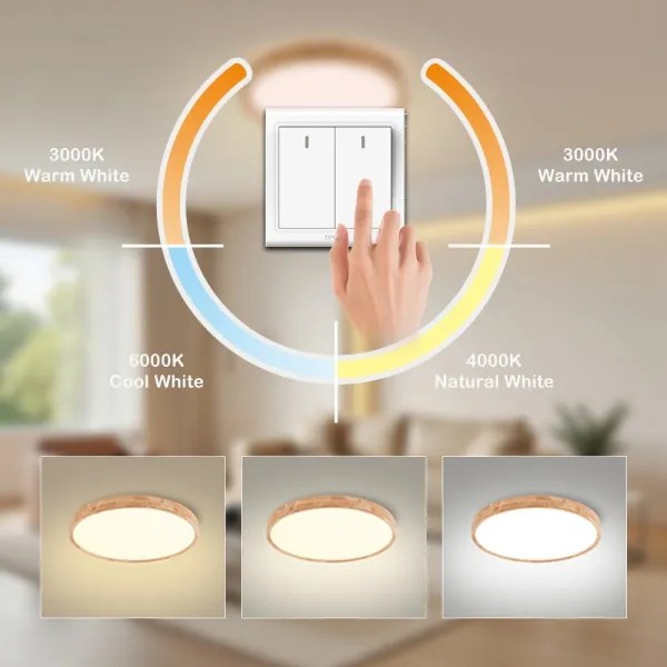 Brilagi - Plafonieră WOODROUND LED, 30W, 230V, 3000/4000/6000K, Ø 40 cm