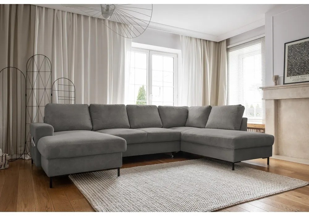 Colțar gri extensibil cu tapițerie din catifea reiată (cu colț pe partea dreaptă) Lofty Lilly – Miuform