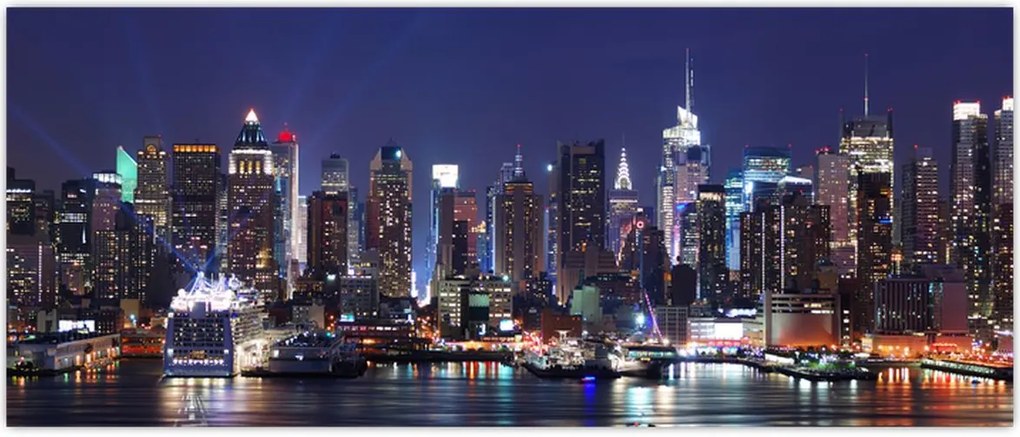 Tablou - Zgârie-nori din New York iluminate (120x50 cm)
