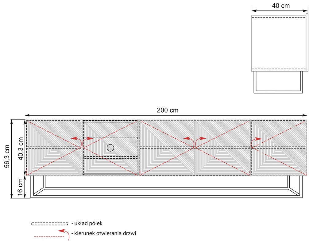 Comodă TV Asha 200 cm pe bază de metal - artizanal / rivier stone mat