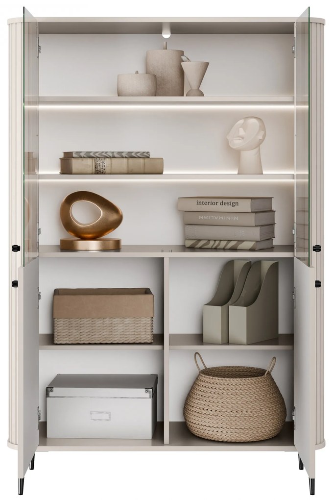 Vitrină cu patru uși Vesper 103 cm - cașmir / picioare negre