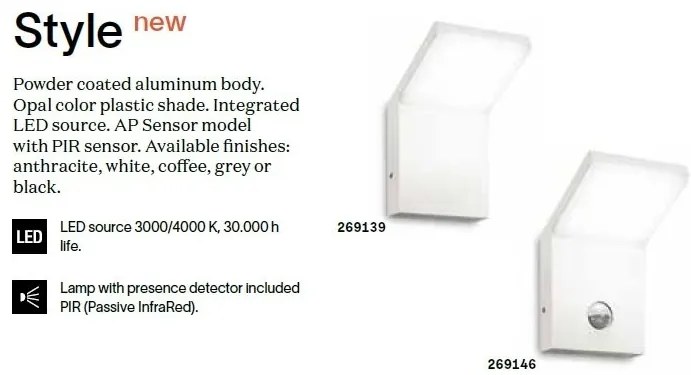 Aplica LED iluminat exterior modern IP54 Style ap 4000k gri