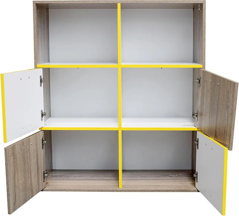 COMODA DORIA,97X42.5X110 CM,4 USI,CULOARE SONOMA/ALB,PAL