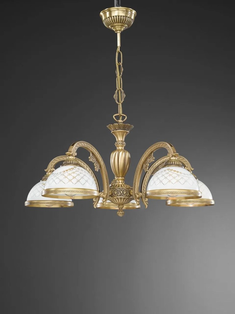 Candelabru cu 5 brate clasic design italian din alama, sticla 7002 RA-L. 7002/5