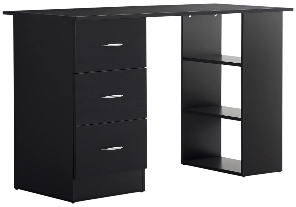 HOMCOM Birou de Calculator Modern, Masa de Lucru cu 3 Sertare și Raft pentru Depozitare, Design Elegant, Negru | Aosom Romania