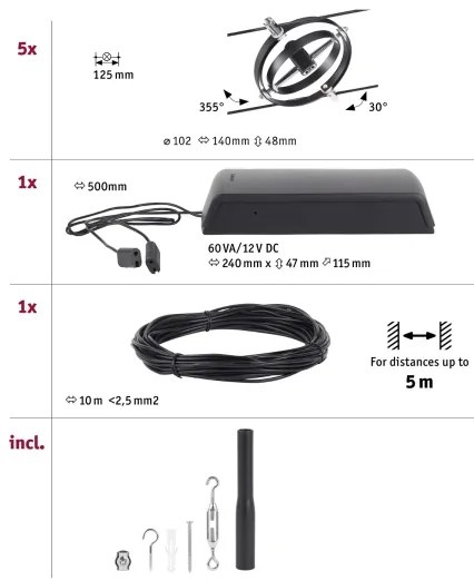 Paulmann 94440 - Set 5xGU5,3/10W Spot CARDAN 230V negru