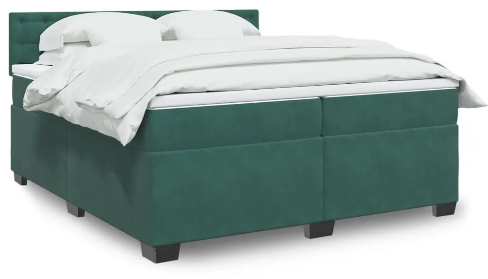 3286417 vidaXL Pat box spring cu saltea, verde închis, 200x200 cm, catifea