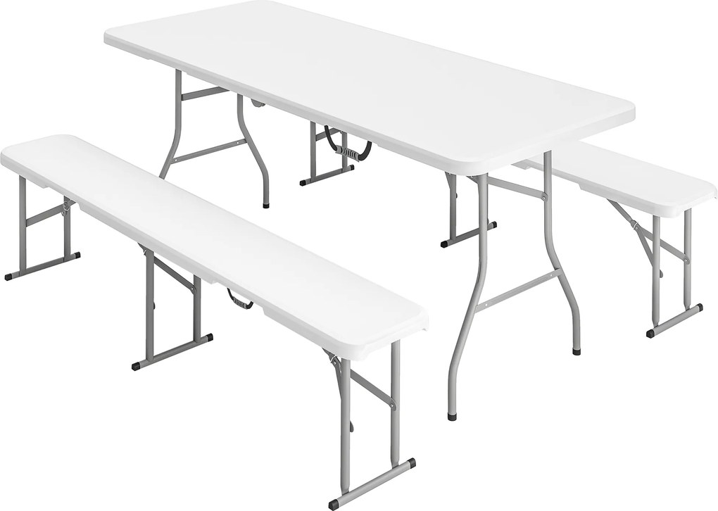 Outsunny Set Masă de Camping Pliabilă cu 2 Scaune, 180x74x74 cm, Alb | Aosom Romania