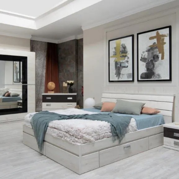 Set Mobila Dormitor Vanity Cu Pat 160 X 200 Cm, Dulap si 2 Noptiere