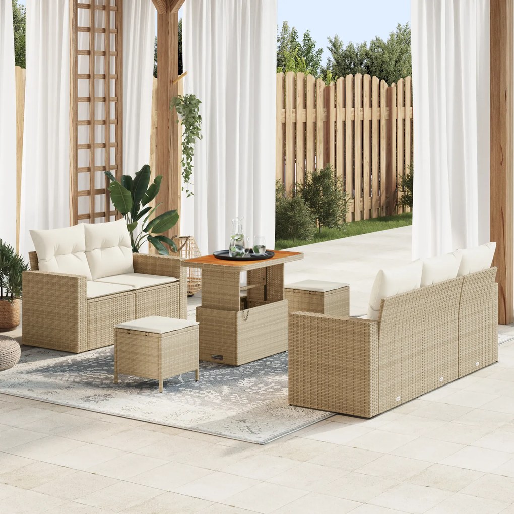 vidaXL Set de canapele de grădină , 8 piese, cu perne, rattan polietilenic bej, din acacia