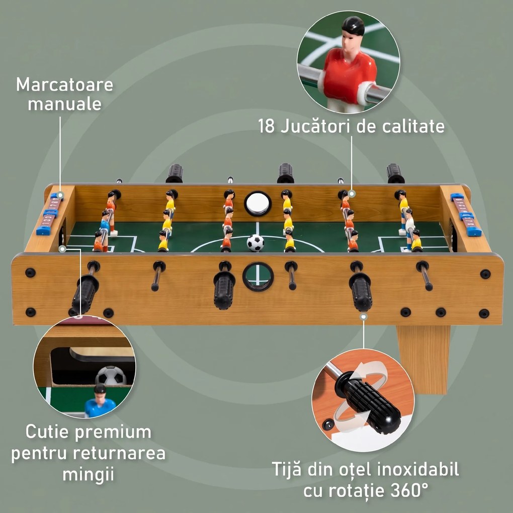 HOMCOM Masă de fotbal pentru copii de peste 6 ani 2 mingi 18 jucători 69 x 37 x 24 cm | Aosom Romania