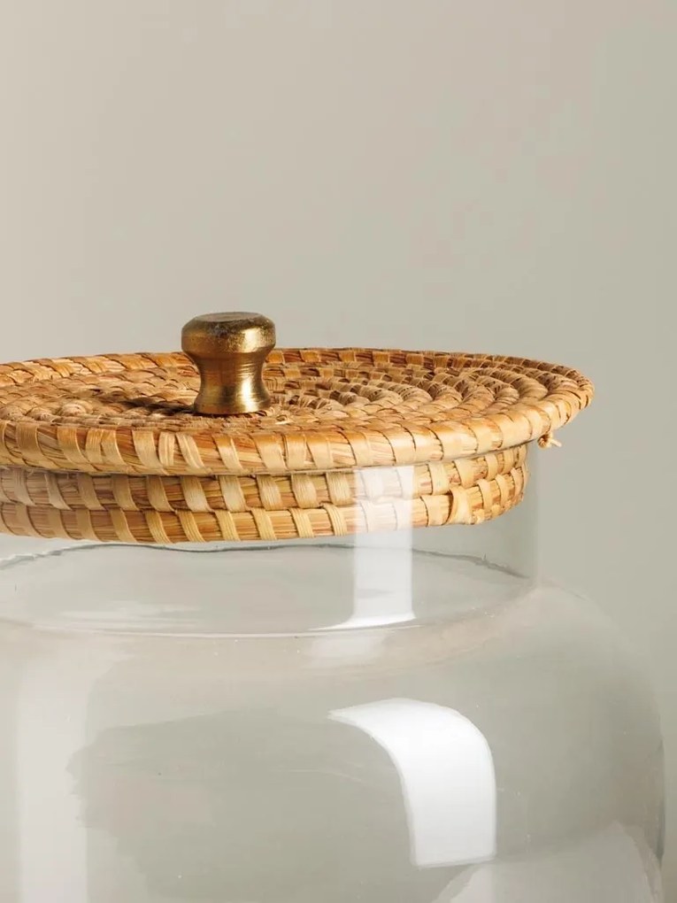 Borcan din sticla, cu capac din trestie de zahar, H24cm Provence