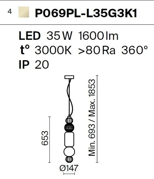 Pendul LED design modern Collar auriu, transparent, alb