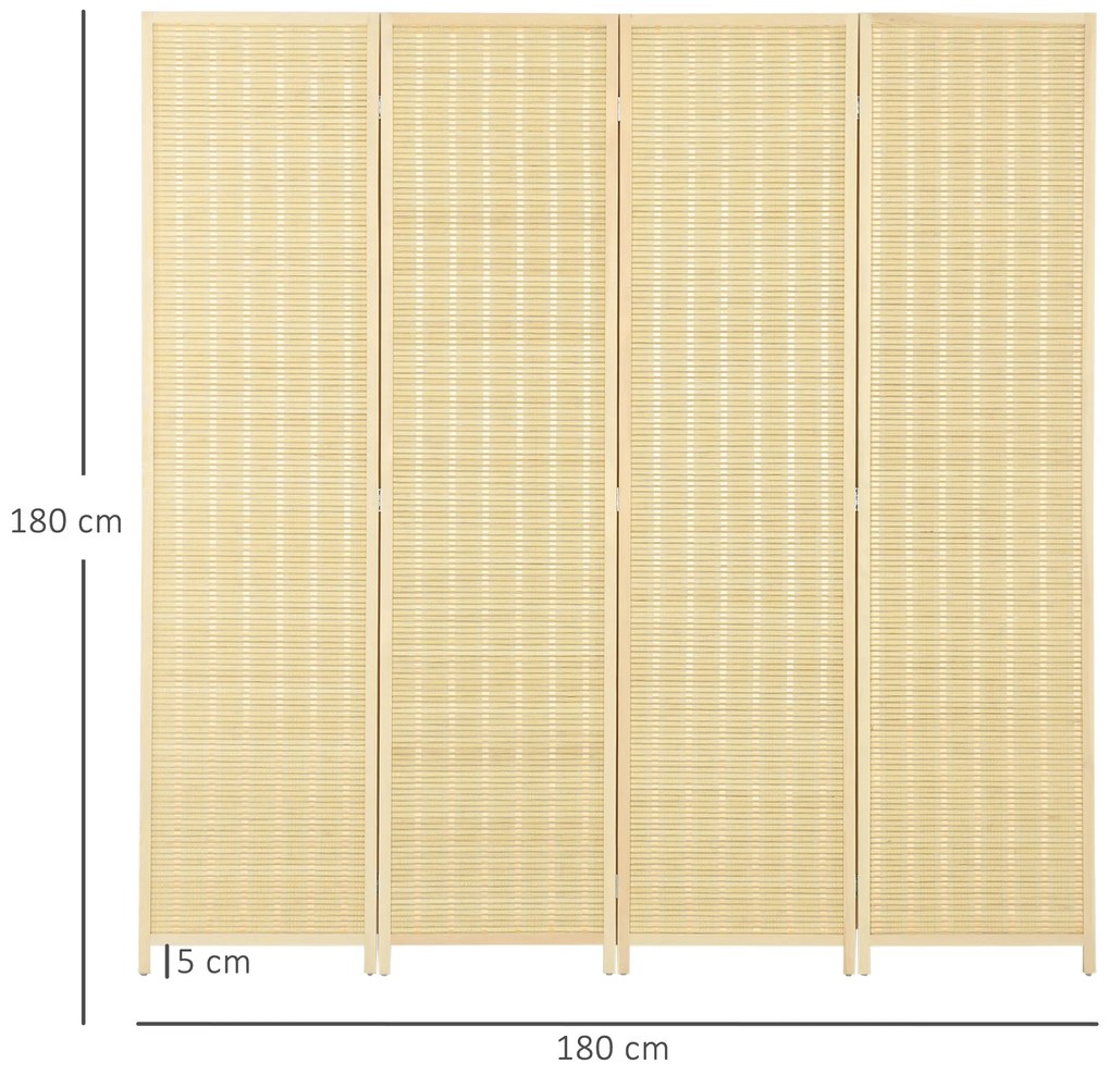 HOMCOM Paravan Decorativ 4 Panouri, 180x180 cm, Bambus Țesut Manual, Separator de Cameră Portabil, Design Natural | Aosom Romania