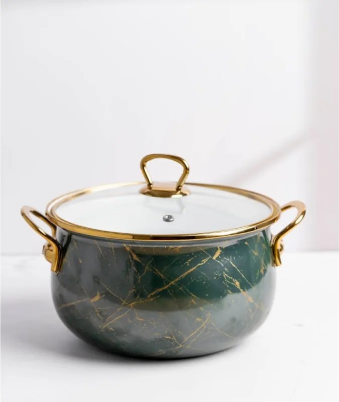 La mâna a doua: Aragaz Goldmann GM 8017-22G, 5l, 22x14 cm, Emailat, Inducție, Capac din sticlă, Verde smarald
