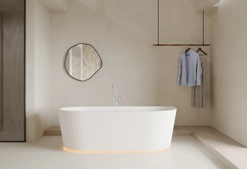 Cada acril freestanding Rania, iluminare LED, Alb lucios,160 cm, 5022 LED