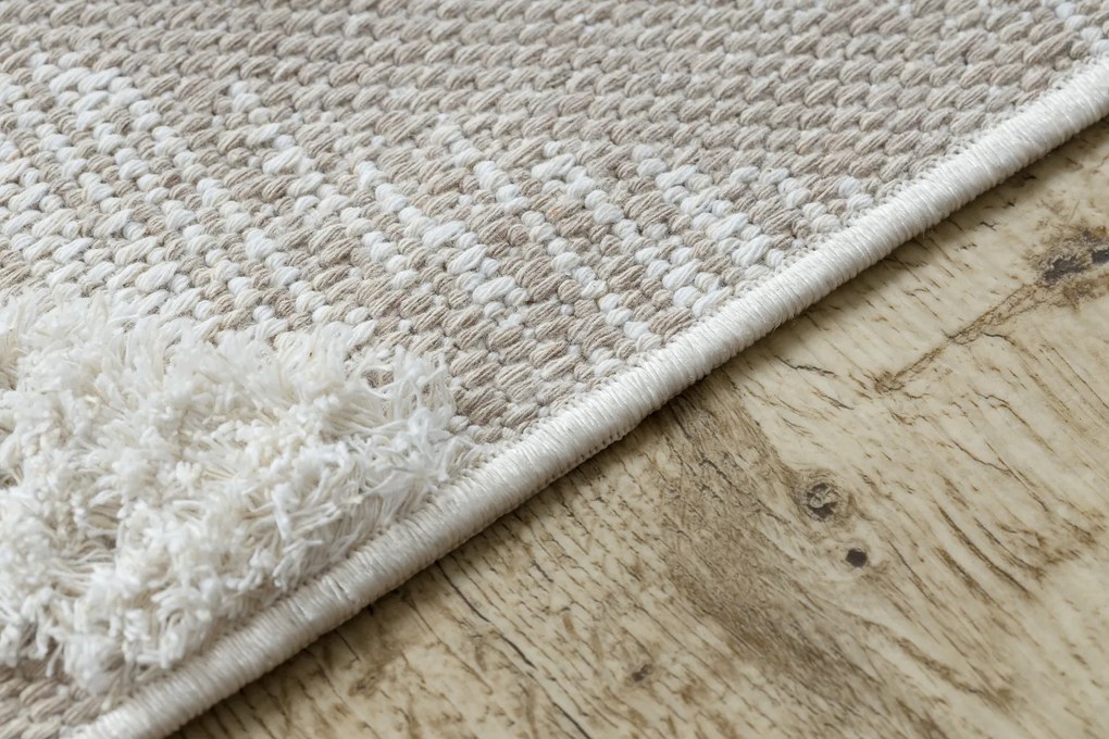 Covor ECO SISAL MOROC 22314 romburi, zigzag, boho franjuri - structural bej / cremă