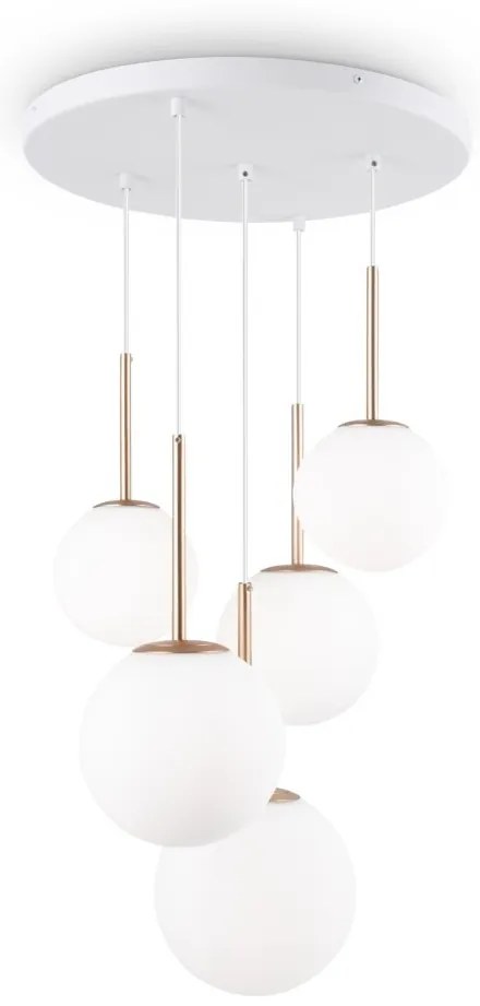 Lustra cu 5 pendule design modern Basic form auriu/ alb