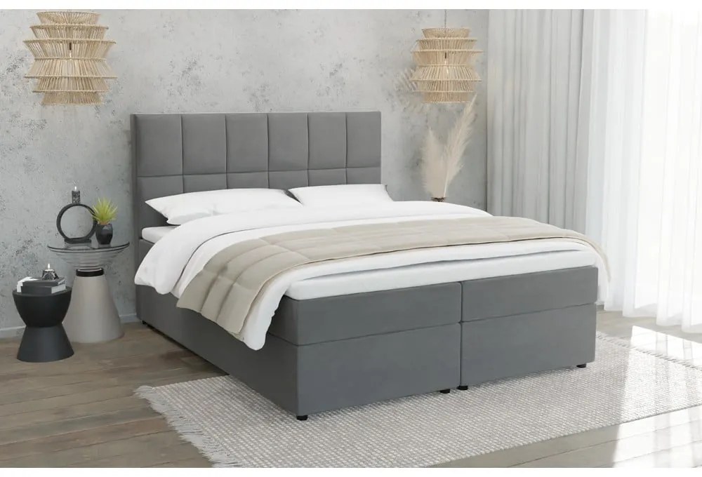 Pat boxspring gri cu spațiu de depozitare 140x200 cm Flip – Ropez