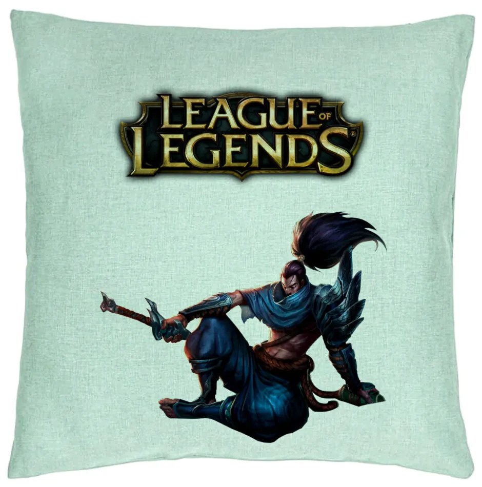 Perna Decorativa cu League of Legends, 40x40 cm, Verde Menta, Husa Detasabila, Burduf