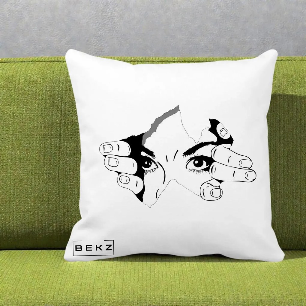 Perna Decorativa Ochi care Rup Suprafata, 40x40 cm, Alba Mata, Husa Detasabila, Perna Inclusa, BEKZ®