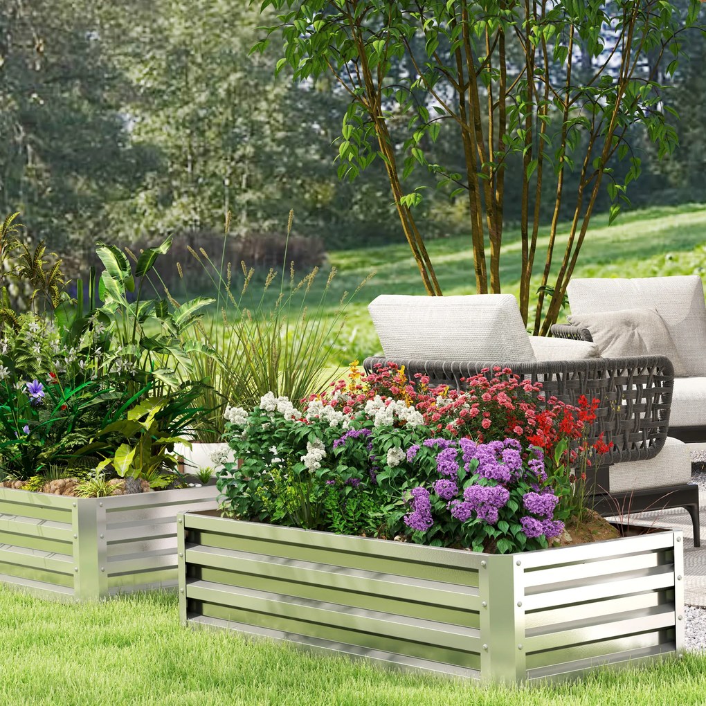 Outsunny Pat inalt Pflanzkasten, rezistent la intemperii, sol deschis, otel galvanizat, 120 cm x 60 cm x 30,5 cm, Argintiu | Aosom Romania