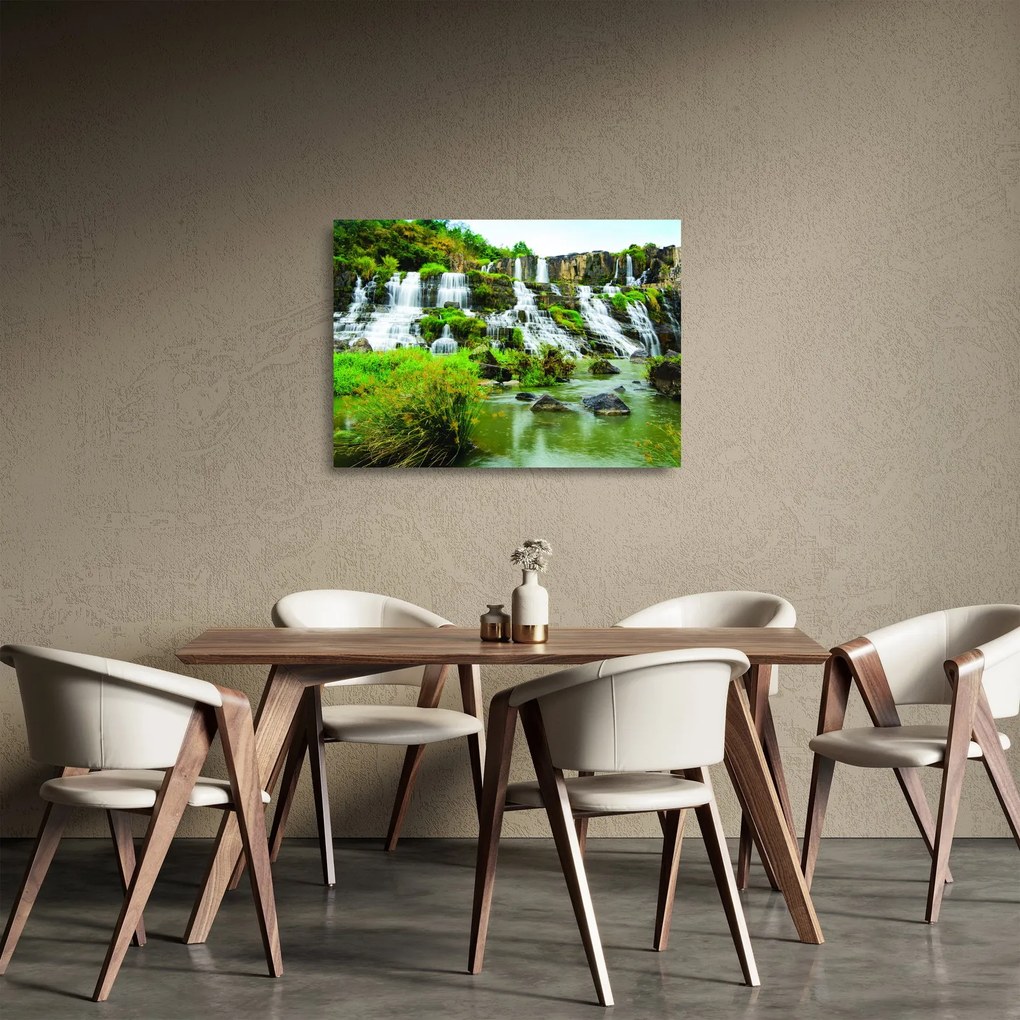 Tablou pe sticlă - cascade cu plante (70x50 cm)