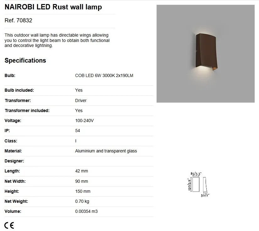 Aplica LED de exterior ambientala design modern decorativ IP54 NAIROBI maro rustic
