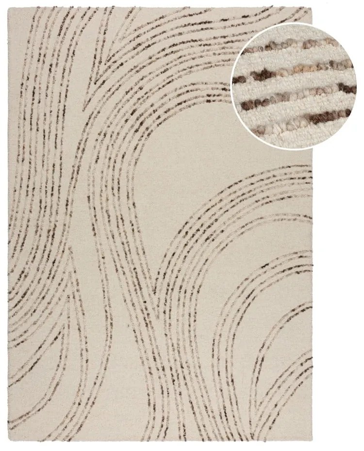 Covor maro/crem din lână 160x230 cm Abstract Swirl – Flair Rugs