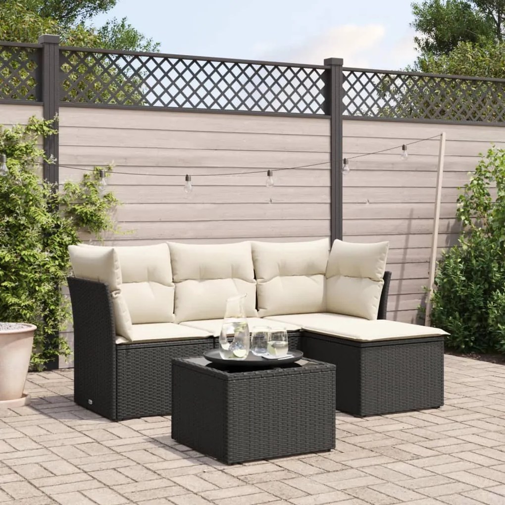 vidaXL Set mobilier de grădină cu perne, 5 piese, negru, poliratan