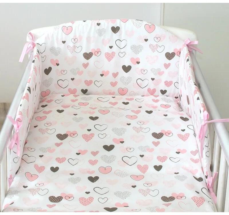 Amy - Set lenjerie din bumbac cu protectie laterala pentru pat bebe 120 x 60 cm. Inimioare .