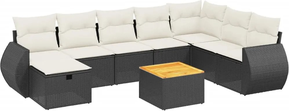 vidaXL Set mobilier de grădină cu perne, 9 piese, negru, poliratan
