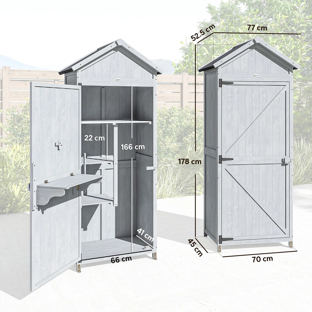 Outsunny Căsuță din lemn, 77x52.5x178cm, Dulap cu banc de lucru rabatabil | Aosom Romania