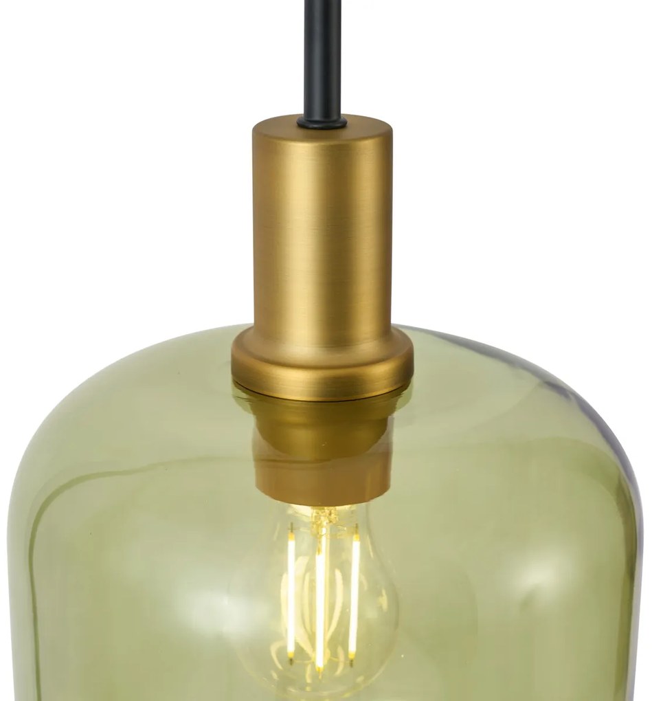 Lampă suspendată Hotel Chic neagră cu sticlă aurie și verde 3 lumini - Zuzanna