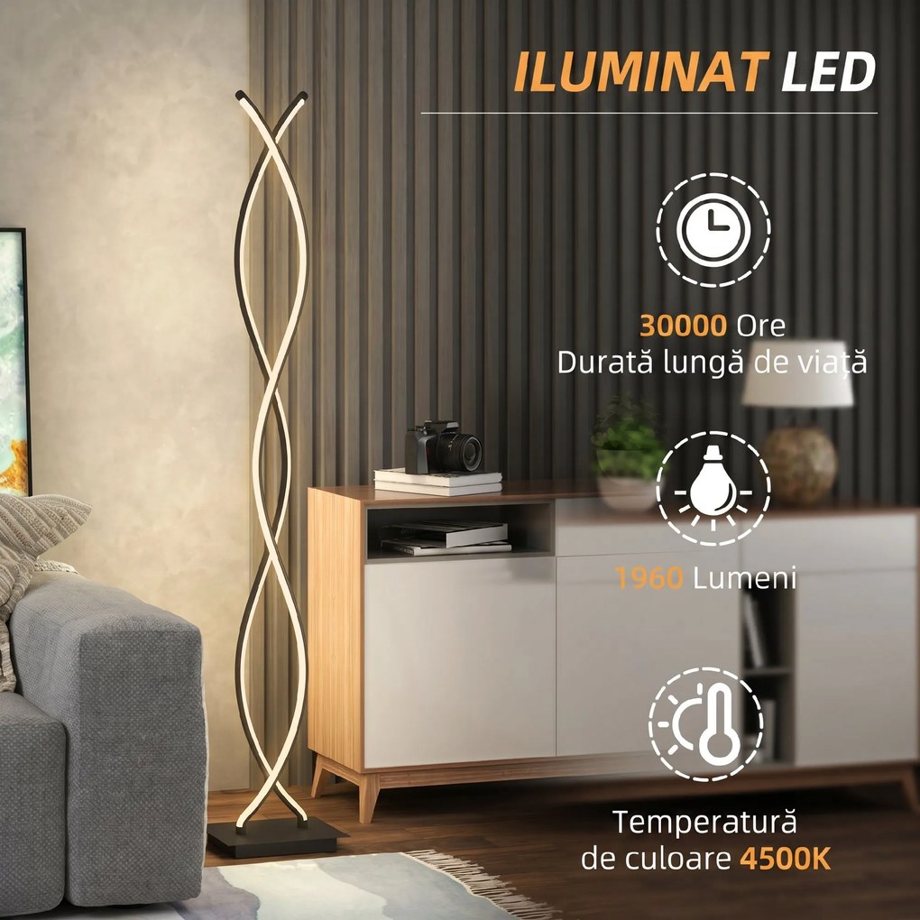 HOMCOM Lampă de Podea LED cu Spirală Dublă, Negru | Aosom Romania