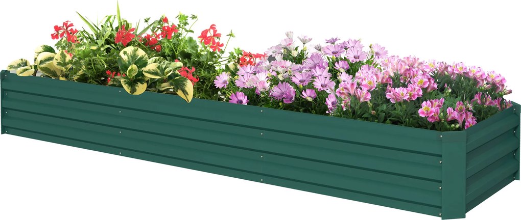 Outsunny Pat de grădină dreptunghiular, pat de grădină ridicat din oțel galvanizat, fund deschis, 240 x 60 x 30 cm, verde | Aosom Romania