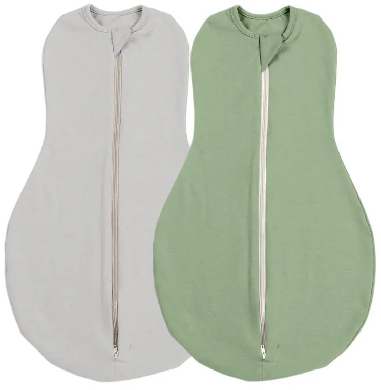 Set 2 sisteme de infasat cu fermoar dublu Kidizi SnugPod Grey Green S, pentru nou-nascuti  2.6-5 kg, 0.5 tog
