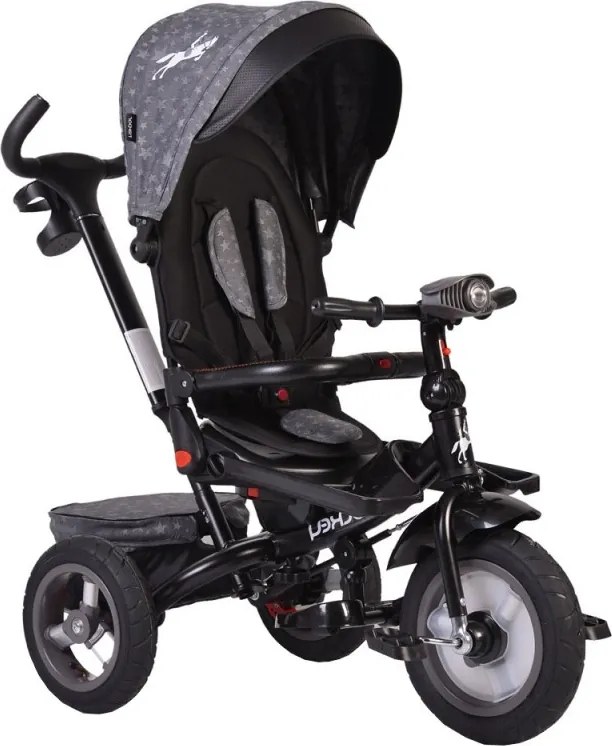 Tricicleta cu copertina detasabila NOVOKIDS™ Jockey Trike , Cu far luminos si melodii, Roti gonflabile din cauciuc, Pozitie somn, Pedale si maner