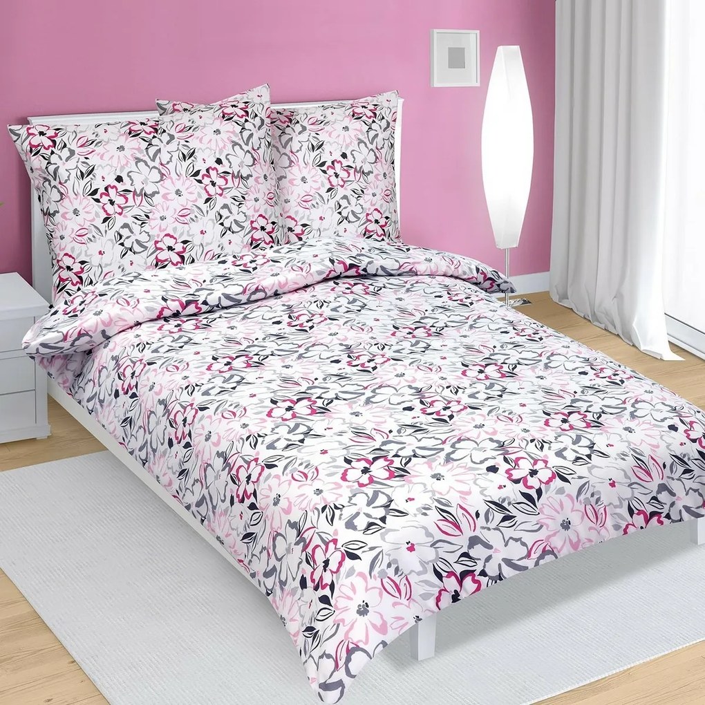 Lenjerie de pat din satin Flori roz, 140 x 200 cm, 70 x 90 cm, 140 x 200 cm, 70 x 90 cm