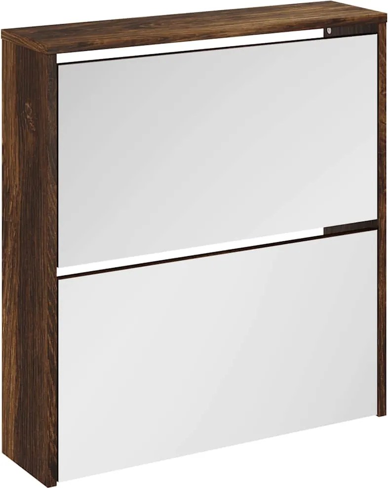 vidaXL Pantofar cu oglindă, 2 niveluri, stejar fumuriu, 63x17x67 cm