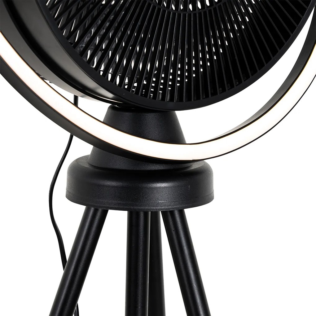 Ventilator de podea cu trepied negru, inclusiv LED reglabil cu 3 trepte de luminozitate - Marleen