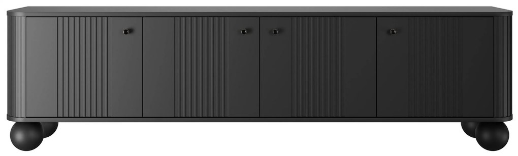 Comodă TV Vesper 4D 187 cm - negru / mânere negre / picioare rotunde