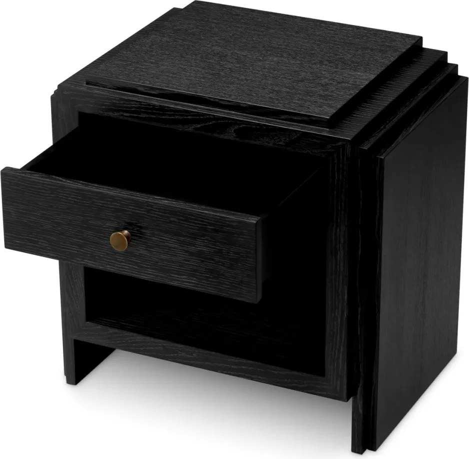 Noptiera LUX Furnir Stejar Gri Carbune, ArtDeco