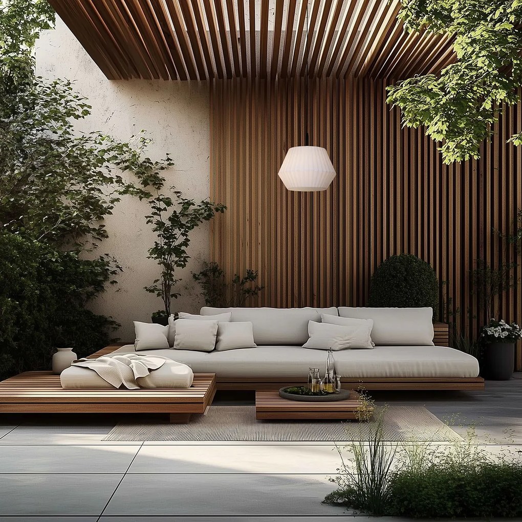 Lampă modernă suspendată pentru exterior neagră cu abajur alb 45,6 cm IP44 - Robbert