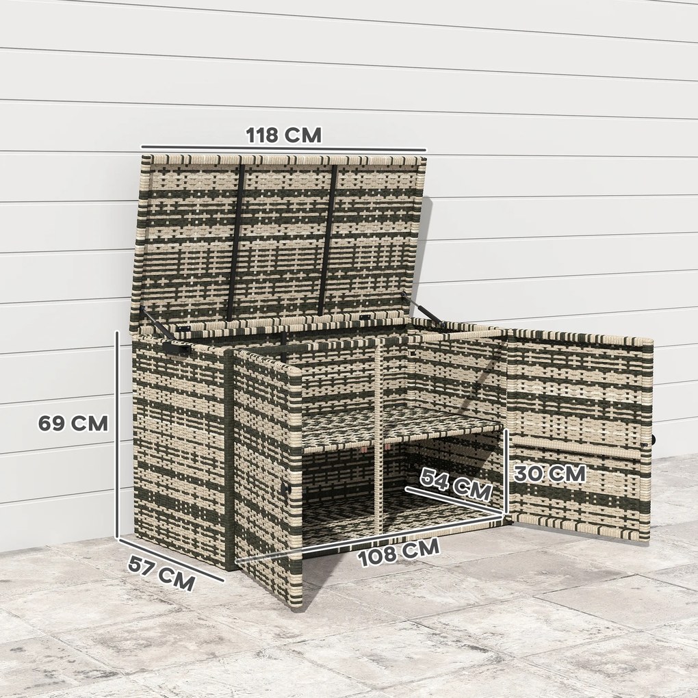 Outsunny Cufăr de Exterior de 350L cu 2 Niveluri, Pistoane cu Gaz și Cadru din Oțel, 118x57x69 cm, Gri | Aosom Romania